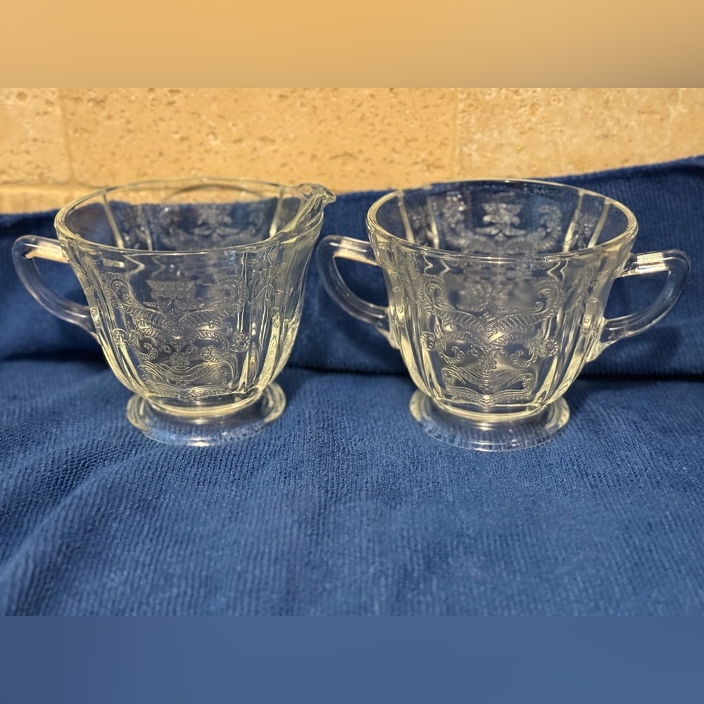 Federal Glass Company's Madrid Pattern Sugar & Creamer. Depression Glass